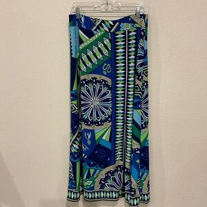 Chico's Abstract Maxi Skirt Boho Stretch Pull On Side Split Size 8 (Chic…